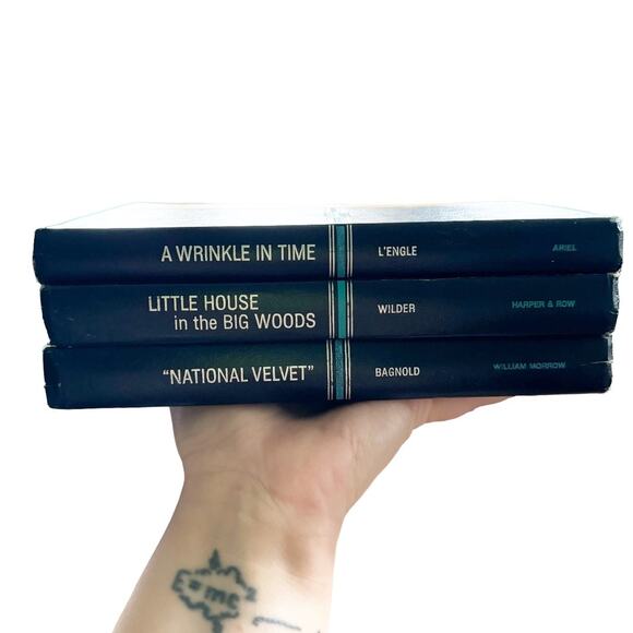 Lot 3 Vintage Books Decor Little House Big Woods National Velvet Wrinkle in Time - Picture 1 of 13